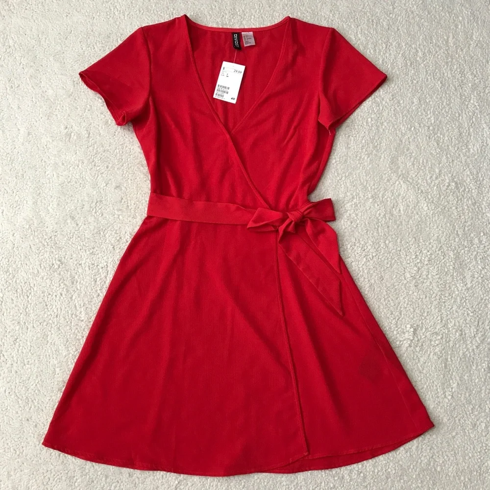 H&M Wrap Dress Short Sleeve Red Size 2